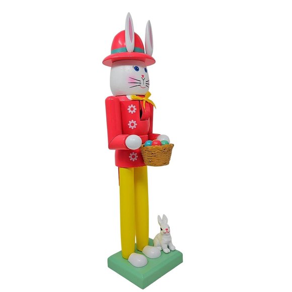 Easter Bunny 15" Nutcracker Wood Basket of Eggs - Picture 2 of 3